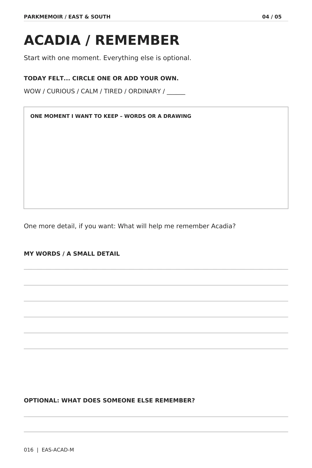 Acadia REMEMBER — original printed page