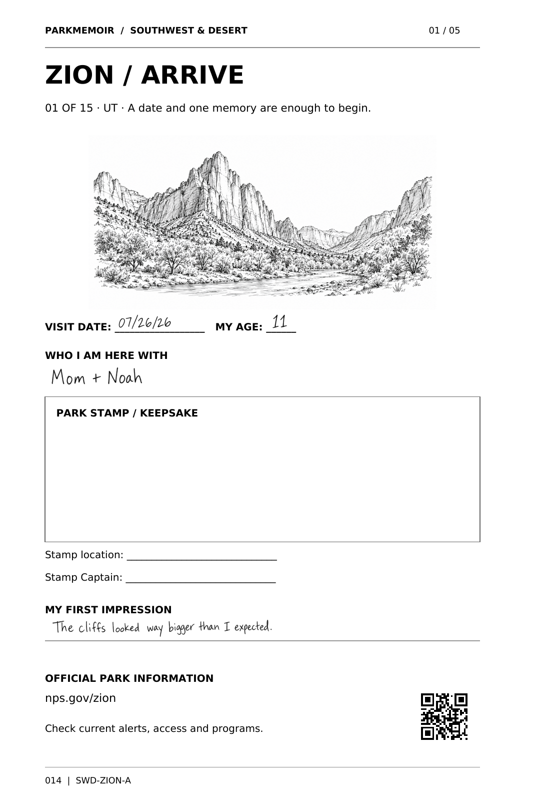 Approved Zion ARRIVE page preview with example handwriting