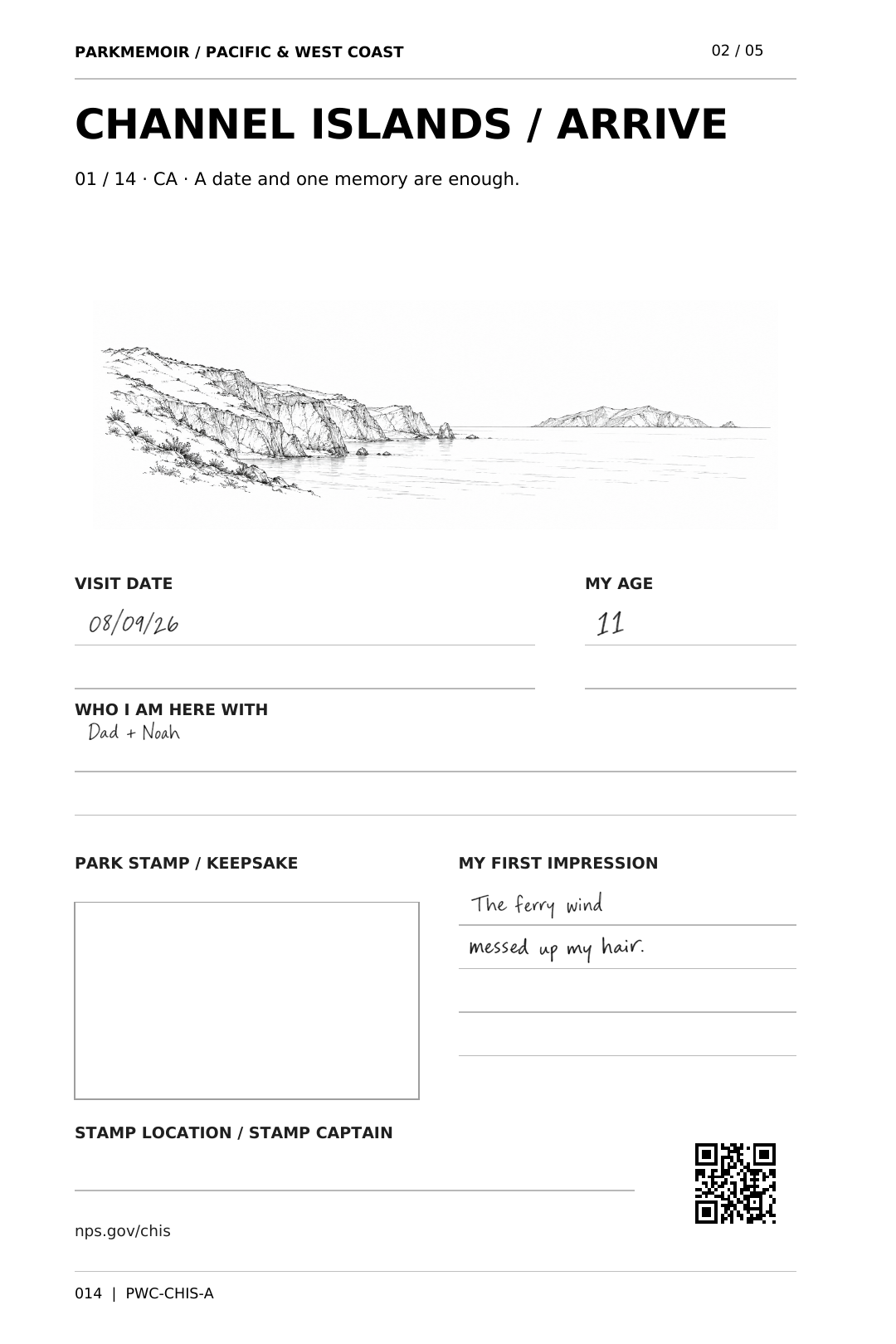 Channel Islands ARRIVE — handwritten demonstration on the original printed page
