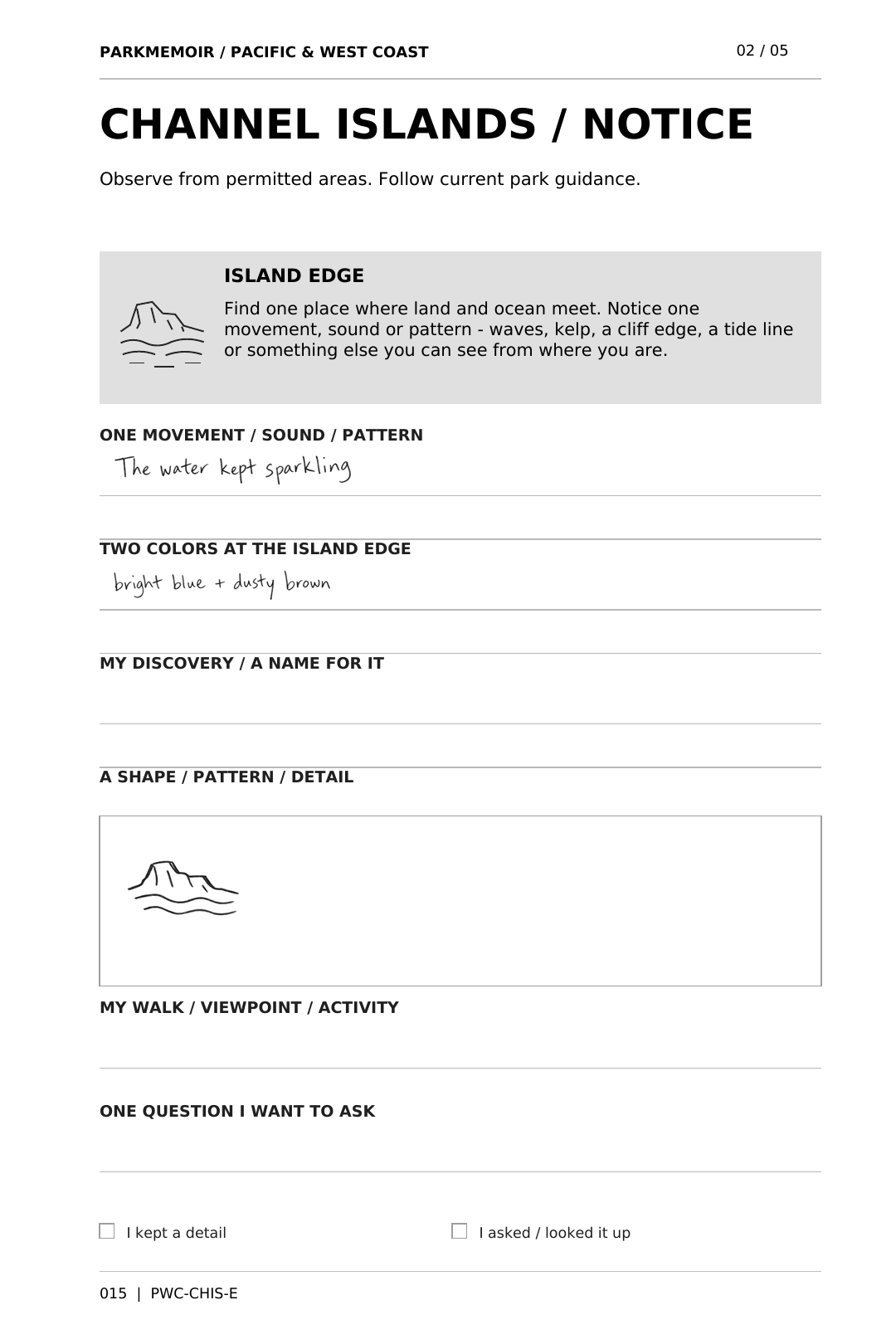 Channel Islands NOTICE — handwritten demonstration on the original printed page